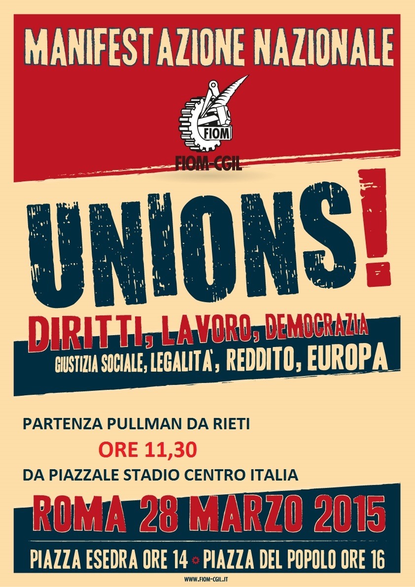 Manifestazione Nazionale Fiom: metalmeccanici reatini a Roma