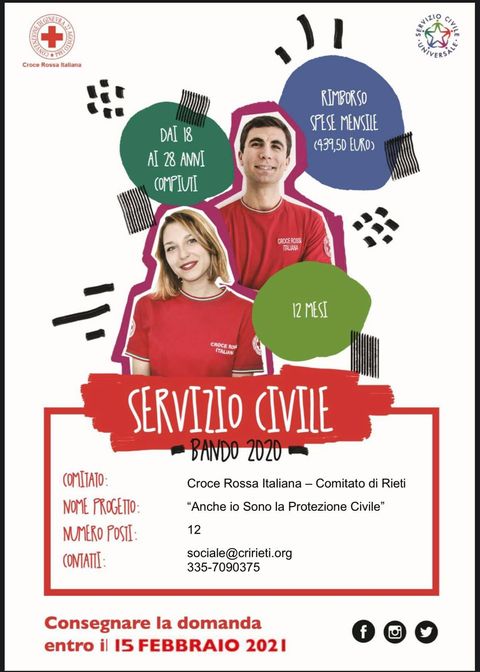 Servizio Civile universale 2020-2021 nella Croce Rossa di RIETI: domande entro il 15 febbraio