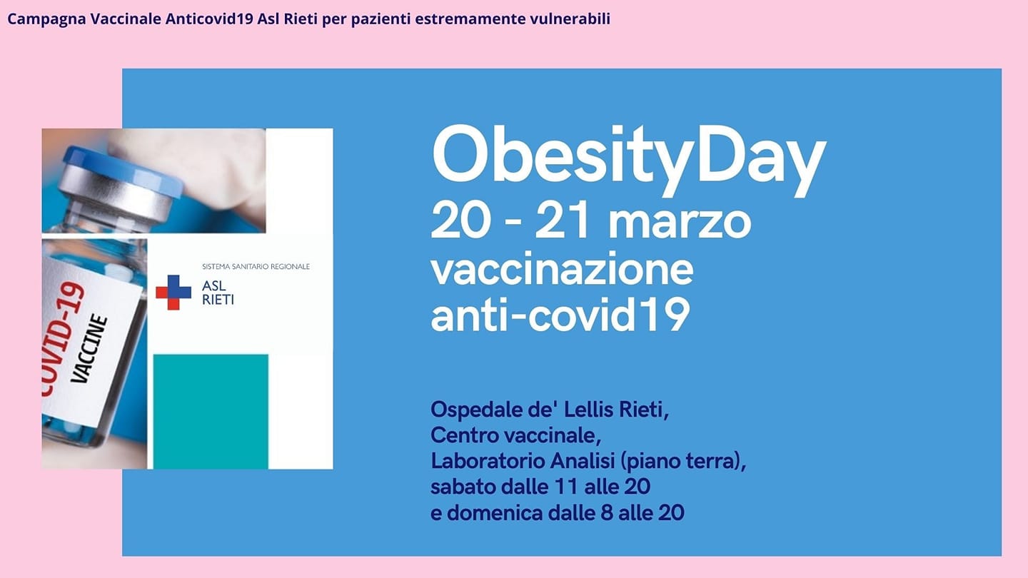 ASL RIETI: OGGI E DOMANI VACCINAZIONE DEGLI OBESI