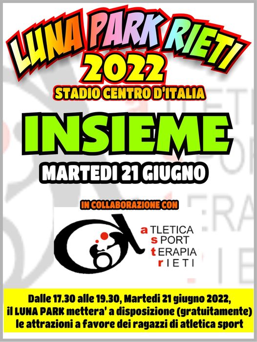 AL LUNA PARK RIETI OGGI DIVERTIMENTO GRATUITO PER I RAGAZZI DELL’ASSOCIAZIONE ATLETICA, SPORT E TERAPIA
