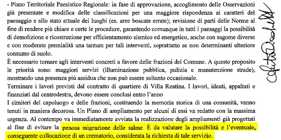 Crematorio a Rieti: un proposito dimenticato da sindaco e vicesindaco?