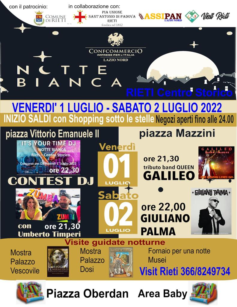 1 E 2 LUGLIO SHOPPING SOTTO LE STELLE A RIETI CON LE NOTTI BIANCHE