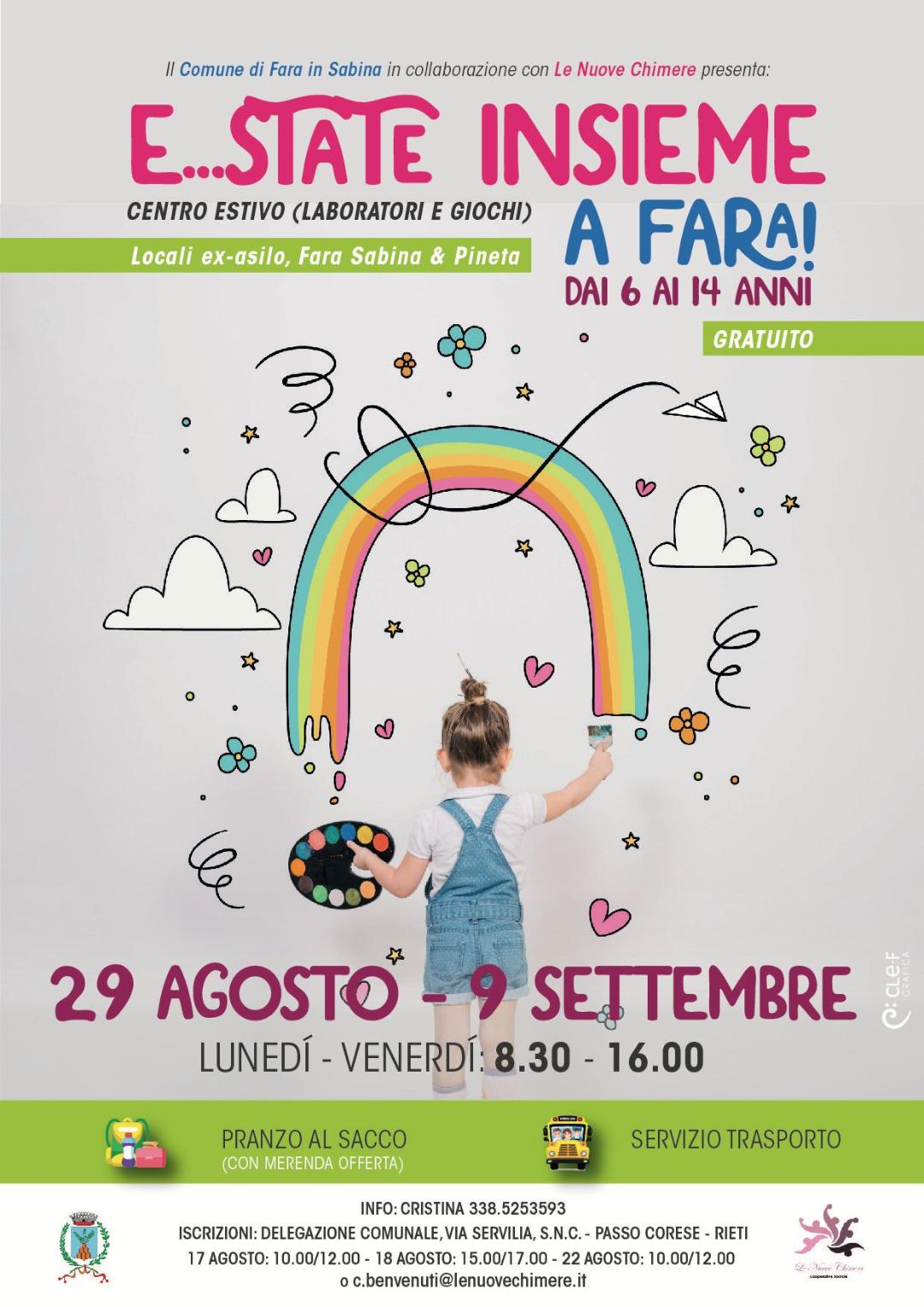 “E..state insieme a Fara”: il centro estivo del Comune di Fara in Sabina dal 29 agosto al 9 settembre