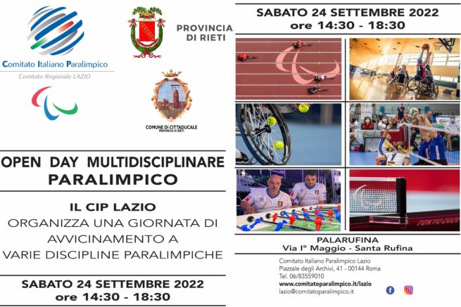 OPEN DAY MULTIDISCIPLINARE PARALIMPICO – CIP LAZIO – 24 Settembre PALARUFINA – CITTADUCALE – RIETI
