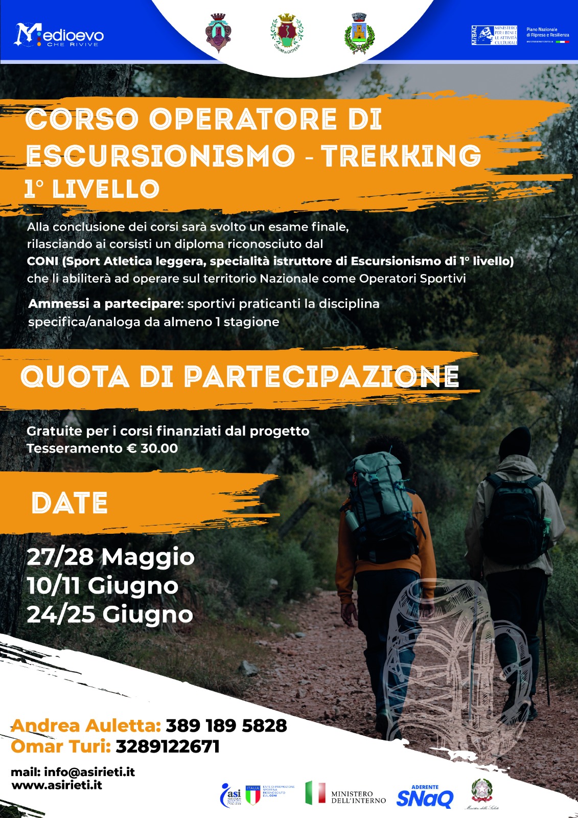 Asi Rieti, “Corso di Formazione per Operatore di Escursionismo e Trekking di I Livello”