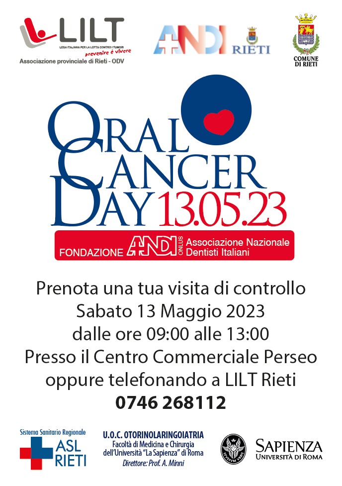 A Rieti il 13 maggio c’è l’Oral Cancer Day