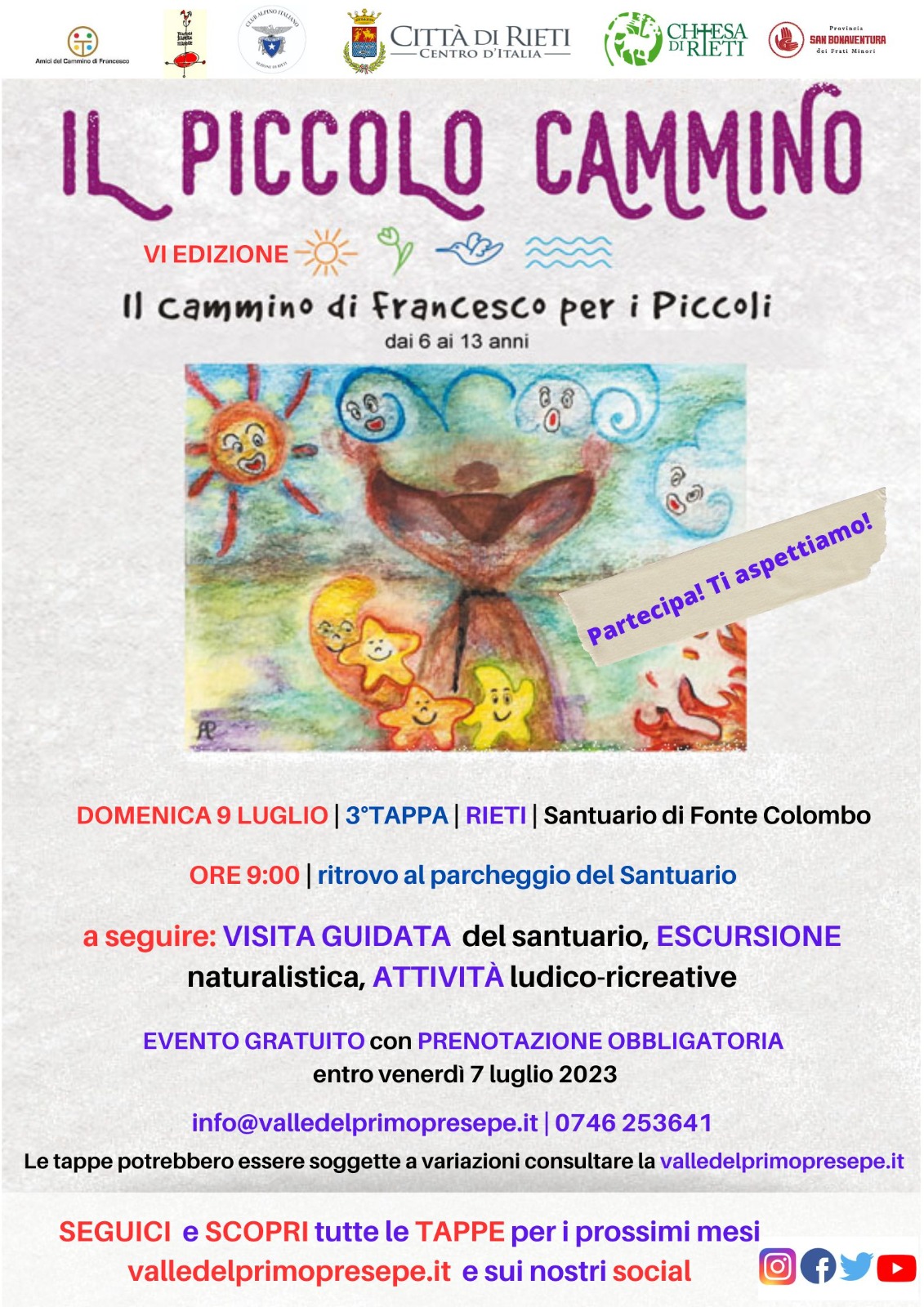 Aperte le iscrizioni alla 3° tappa de “il piccolo Cammino…il cammino di Francesco per i piccoli” al santuario di Fonte Colombo