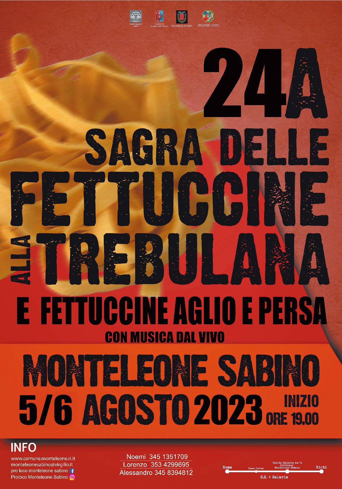 Monteleone Sabino è in sagra con le Fettuccine alla Trebulana il 5 e il 6 agosto