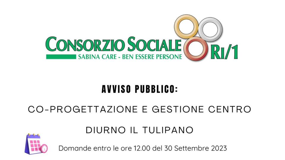 A𝘃𝘃𝗶𝘀𝗼 𝗣𝘂𝗯𝗯𝗹𝗶𝗰𝗼: 𝗰𝗼-𝗽𝗿𝗼𝗴𝗲𝘁𝘁𝗮𝘇𝗶𝗼𝗻𝗲 𝗲 𝗴𝗲𝘀𝘁𝗶𝗼𝗻𝗲 𝗖𝗲𝗻𝘁𝗿𝗼 𝗗𝗶𝘂𝗿𝗻𝗼 “𝗜𝗹 𝗧𝘂𝗹𝗶𝗽𝗮𝗻𝗼”