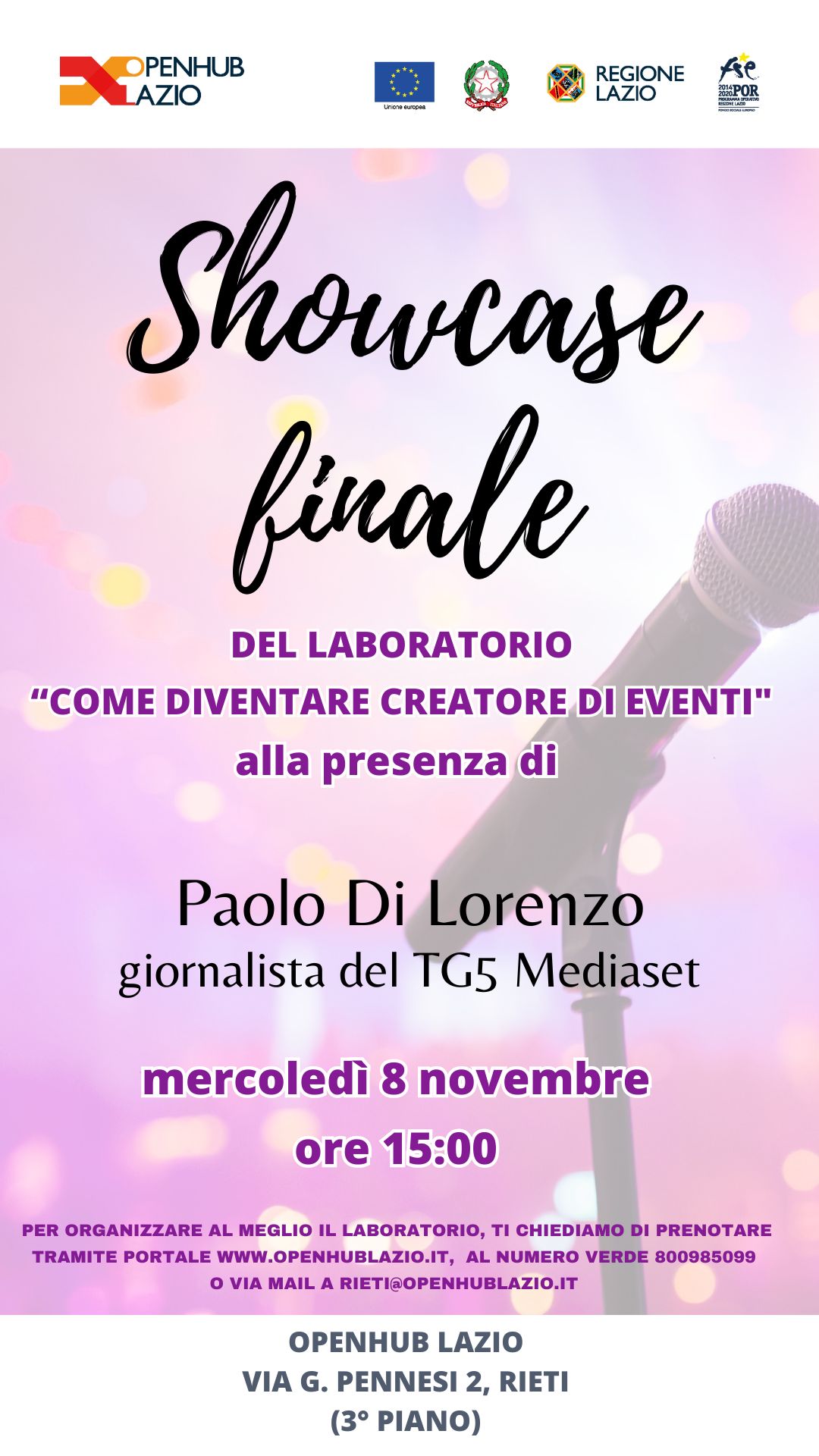 “Come diventare creatore di eventi”, l’8 novembre a Rieti all’OpenHub Lazio