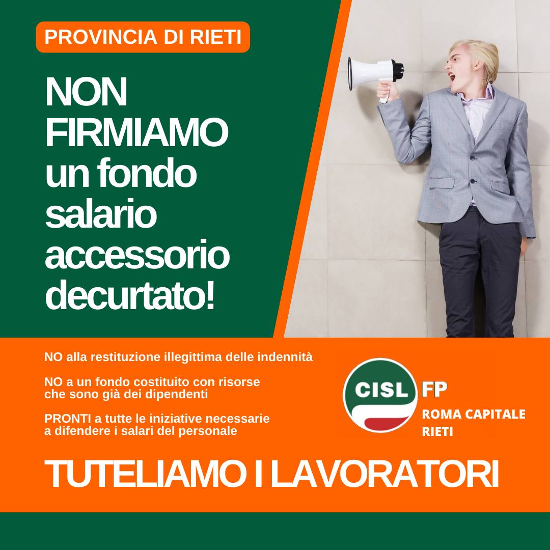 Provincia di Rieti, la Cisl Fp non firma il fondo salario accessorio decurtato