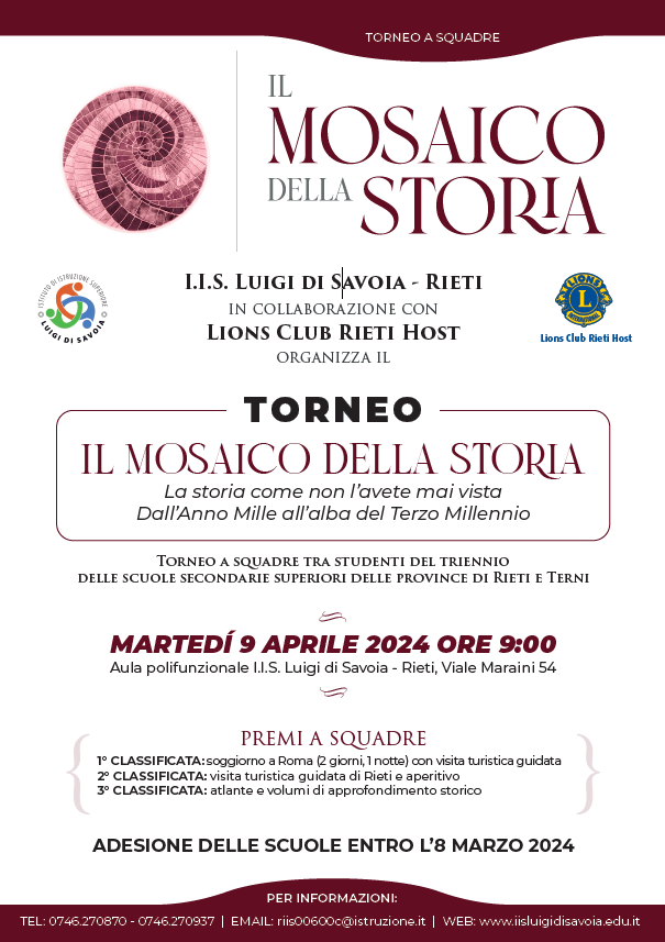 IL 9 APRILE AL “SAVOIA” TORNA IL TORNEO “IL MOSAICO DELLA STORIA”