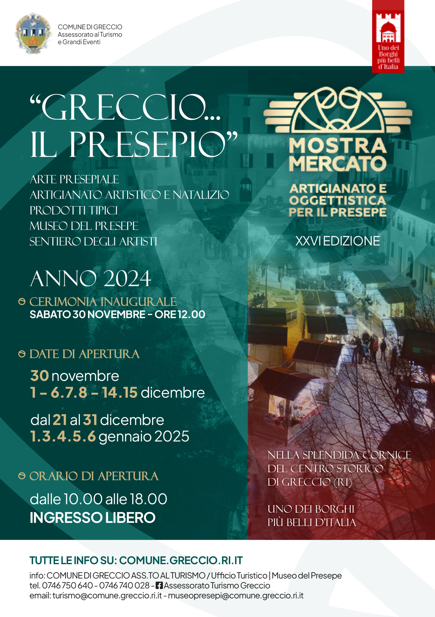 Al via la 26ª edizione della Mostra Mercato dell’Artigianato per il Presepio di Greccio