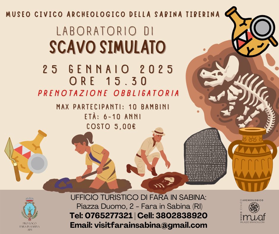 ARCHEOLOGI PER UN GIORNO: LABORATORIO DI SCAVO SIMULATO AL MUSEO DELLA SABINA A FARA IN SABINA