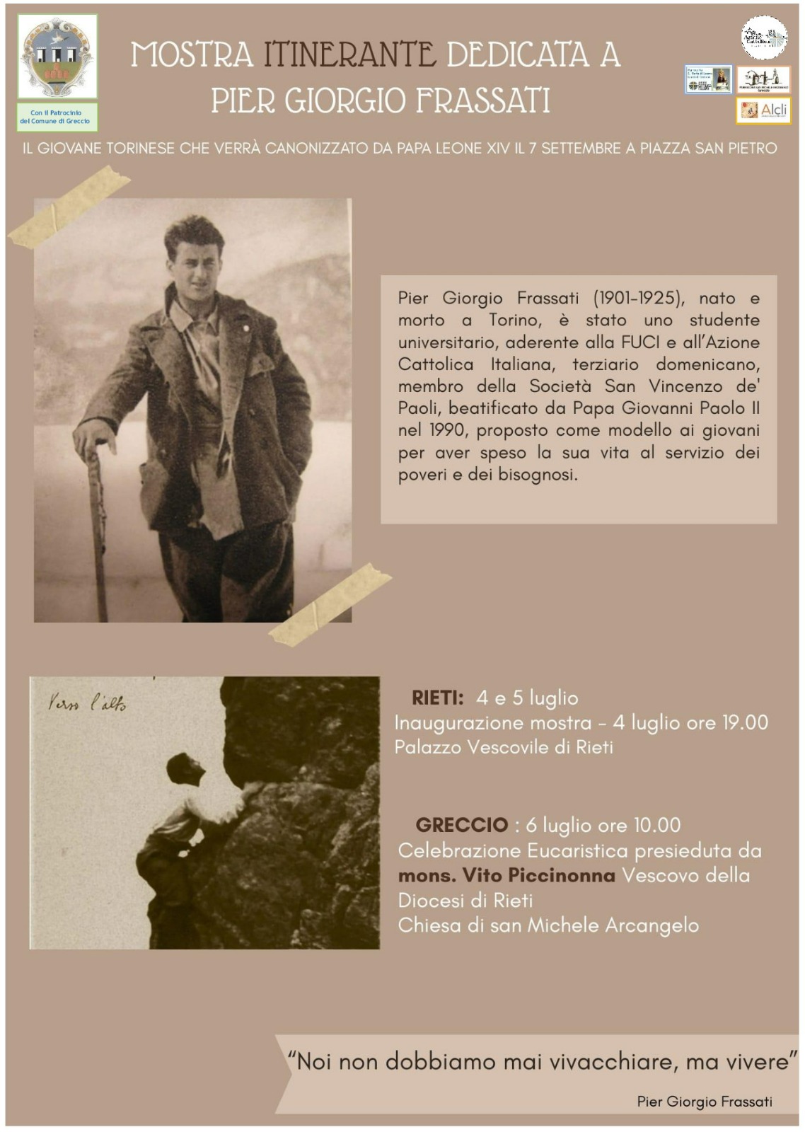 A Greccio il 6 luglio la mostra itinerante del Beato Pier Giorgio Frassati