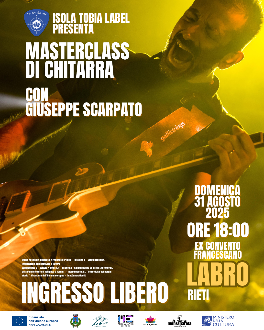 A LABRO IL 31 AGOSTO LA MASTERCLASS DI CHITARRA DI GIUSEPPE SCARPATO