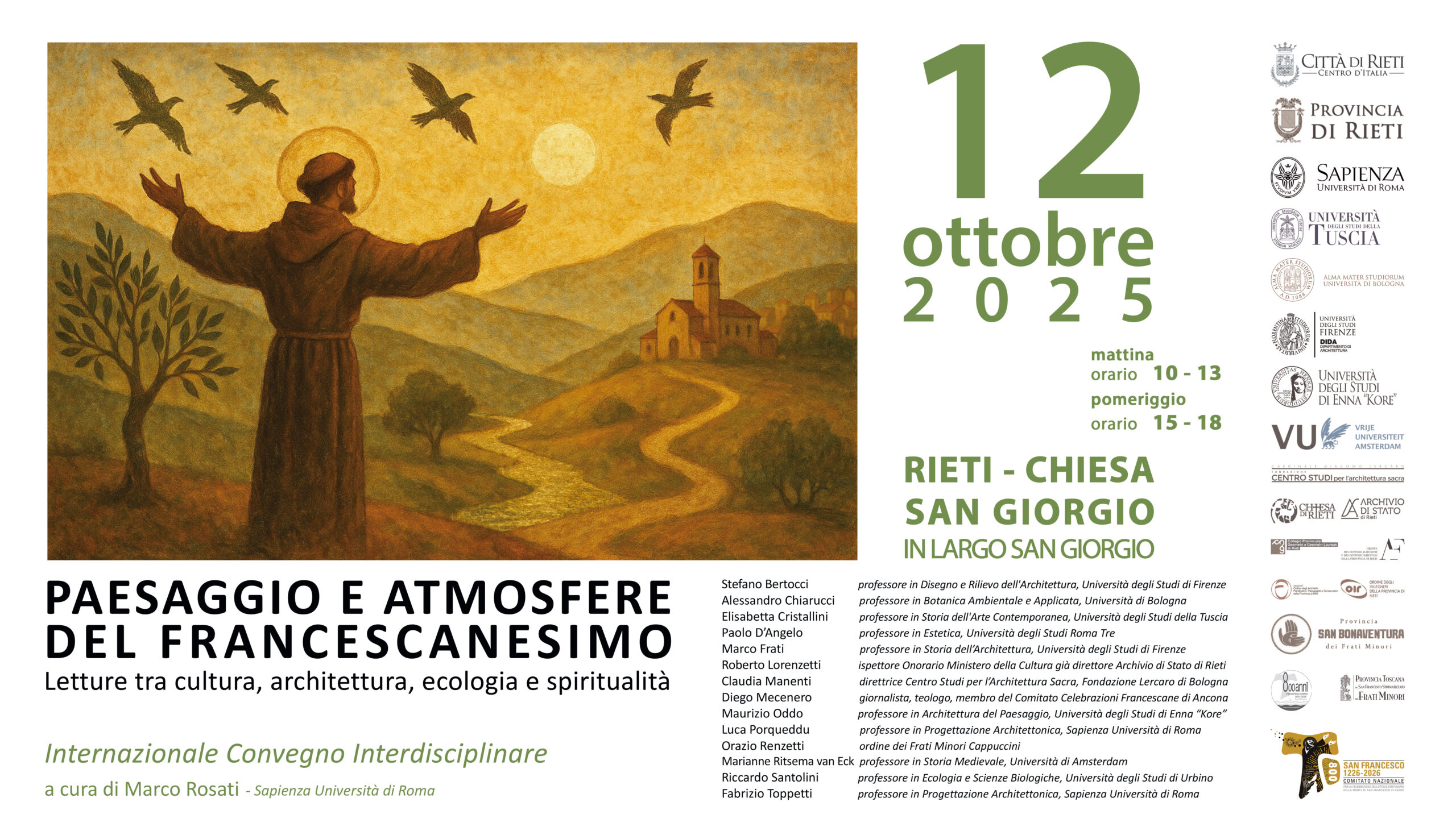 Il 12 ottobre a Rieti il convegno Internazionale di Studi Interdisciplinare: “PAESAGGIO E ATMOSFERE DEL FRANCESCANESIMO”