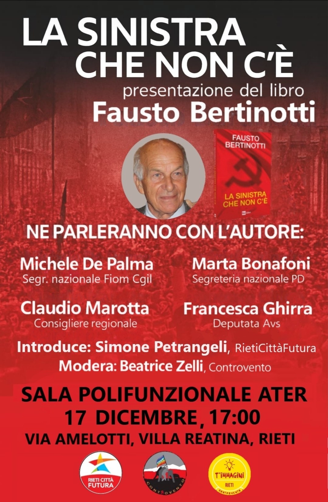 BERTINOTTI A RIETI PER PRESENTARE IL SUO LIBRO “LA SINISTRA CHE NON C’E”