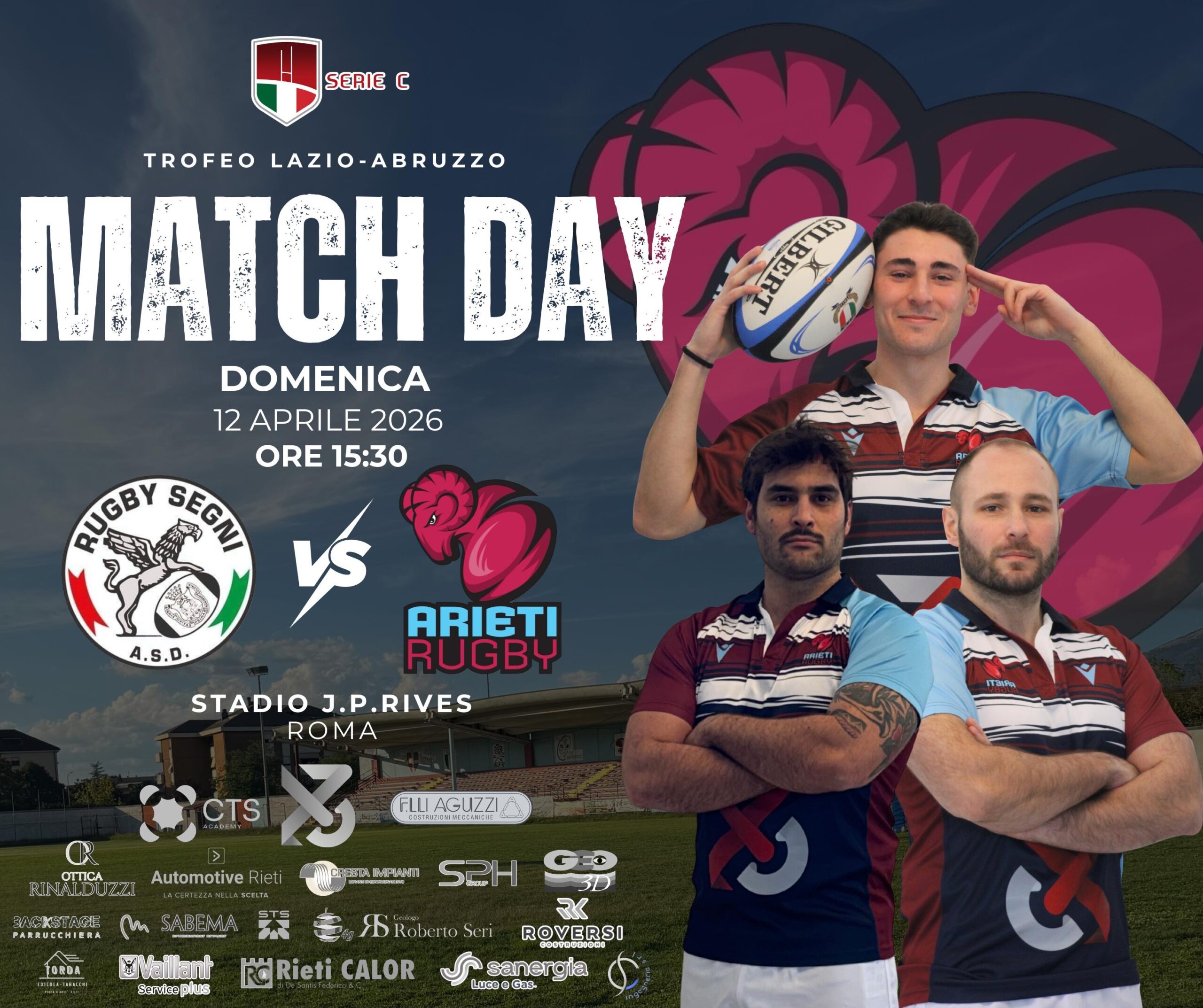 RUGBY: GLI ARIETI IL 12 APRILE IN TRASFERTA AFFRONTANO IL SEGNI