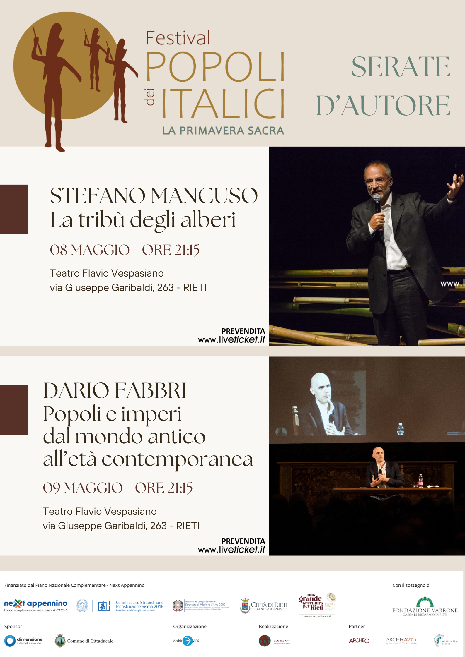 Due serate d’autore al Vespasiano di Rieti: Stefano Mancuso e Dario Fabbri al Festival dei Popoli Italici l’8 e il 9 maggio