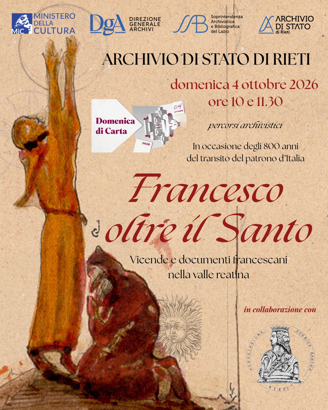 Rieti, il 4 ottobre “Domenica di carta” in Archivio, appuntamento con “Francesco oltre il santo”