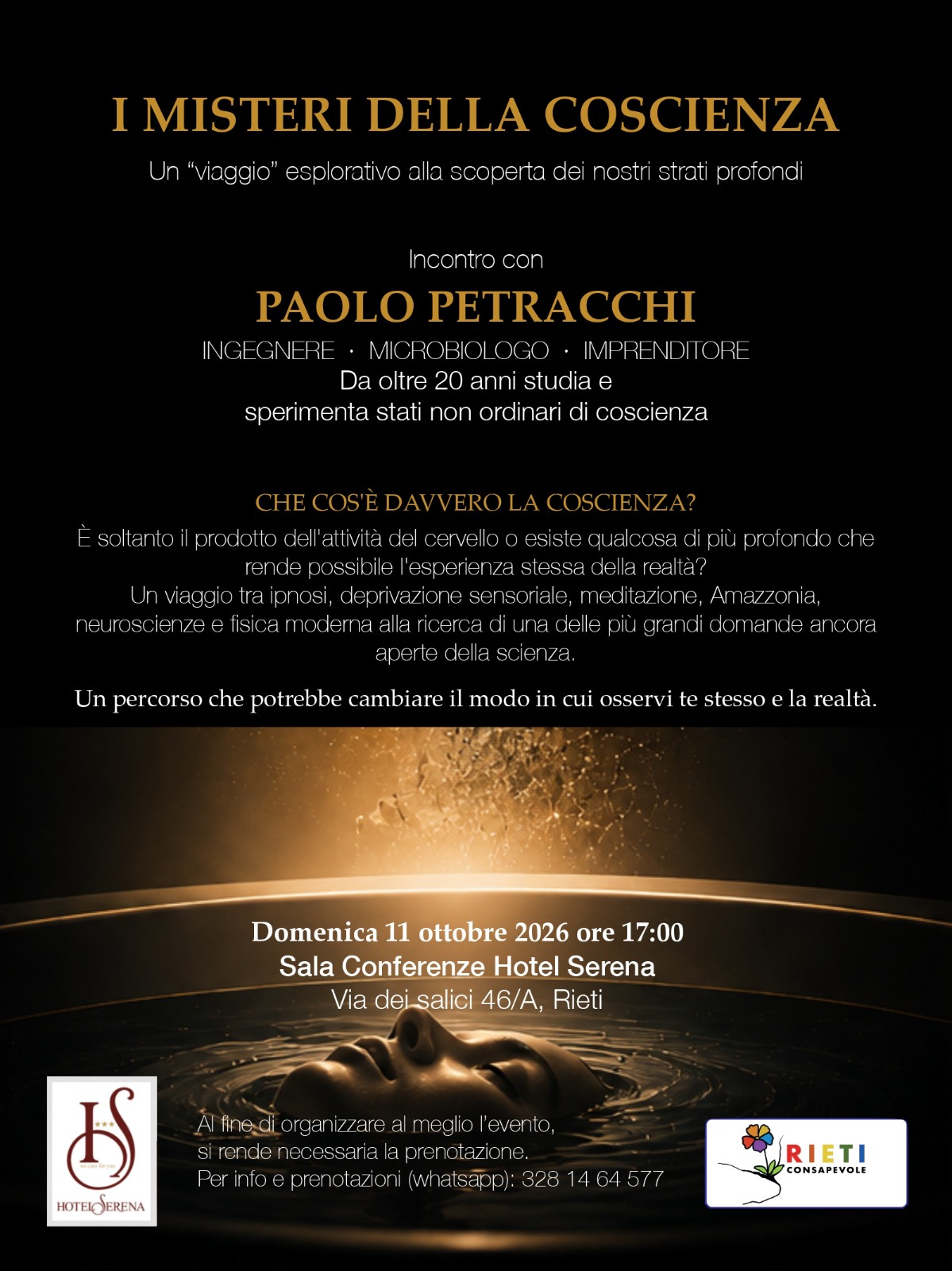 L’11 ottobre arriva a Rieti Paolo Petracchi con “I misteri della coscienza”