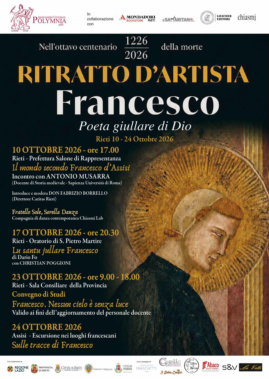 Rieti, 10 ottobre: “Rassegna Ritratto d’artista. Francesco poeta giullare di Dio”