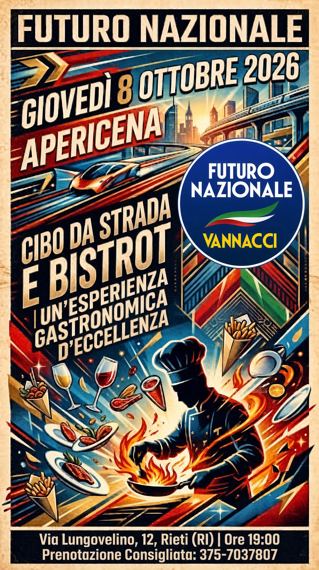 Futuro Nazionale Rieti: l’8 ottobre incontro e “Aperitivo Futurista” in vista dell’arrivo di Vannacci